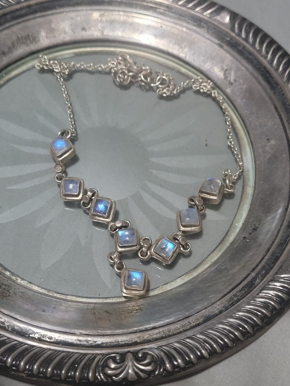 Moonstone Square Link Necklace - Sterling Silver